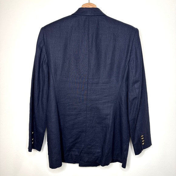 Vintage Ralph Lauren 100% Linen Blazer Women 6P Navy Logo Crest Button Old Money - Picture 6 of 7